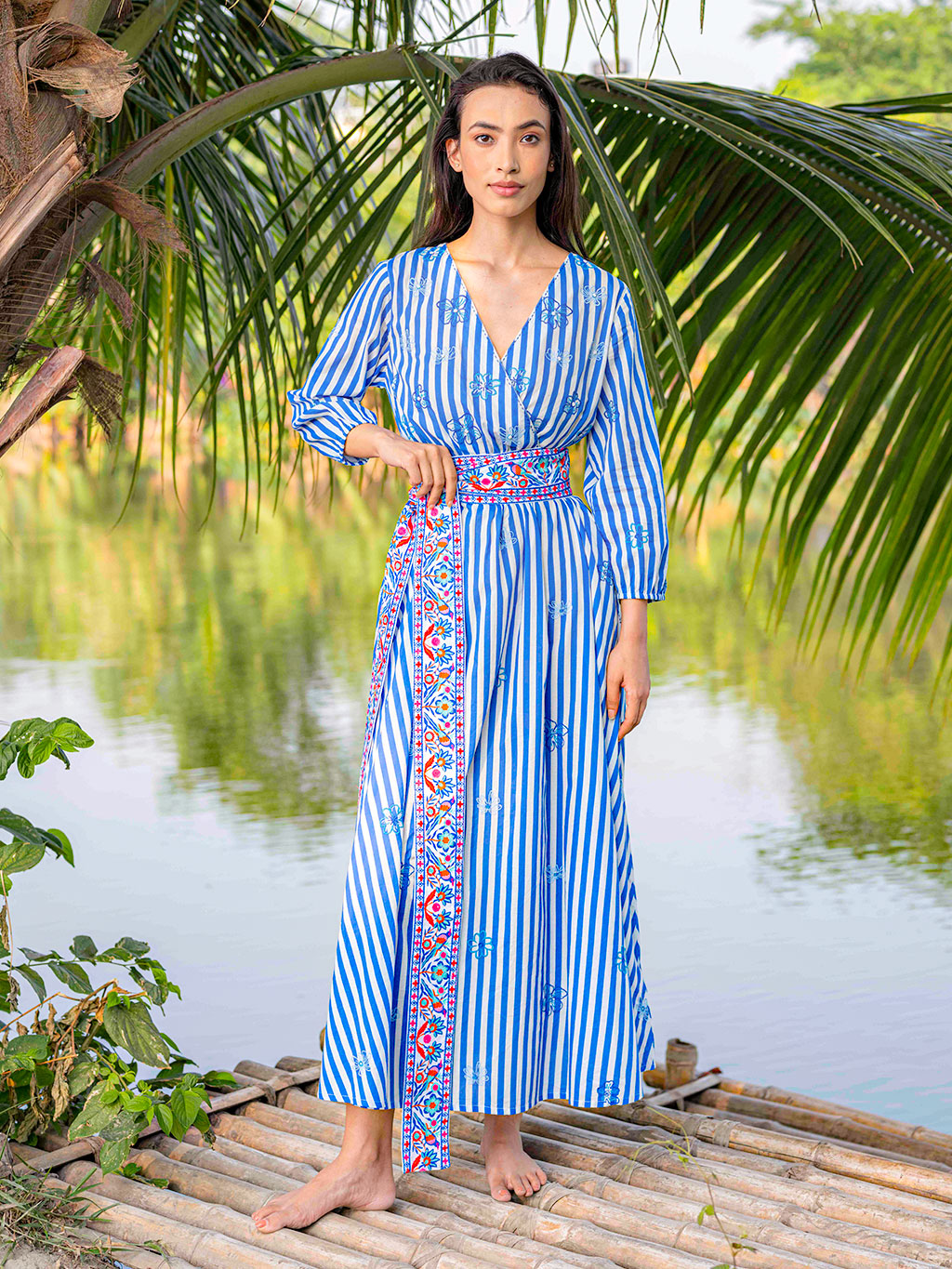 Statement accessory: an embroidered women's self-tie fabric belt made made in a floral design