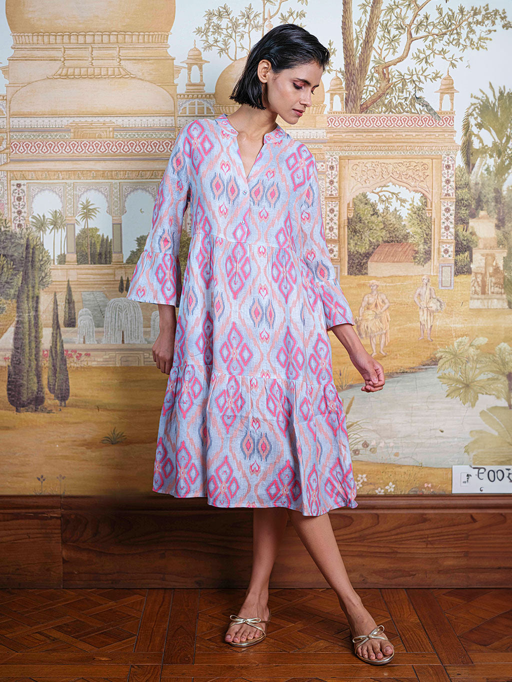 Model showcasing the effortless movement and inclusive, flattering fit of the Borage linen dress