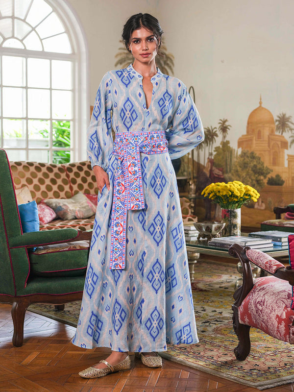 Marigold Dress Ikat Blue