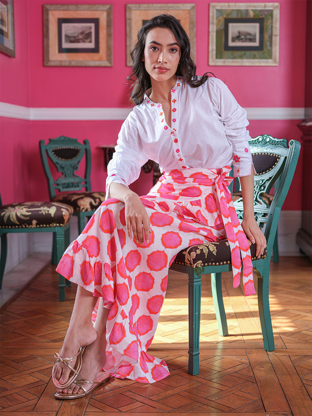 Mullein Skirt Ikat Pink Orange