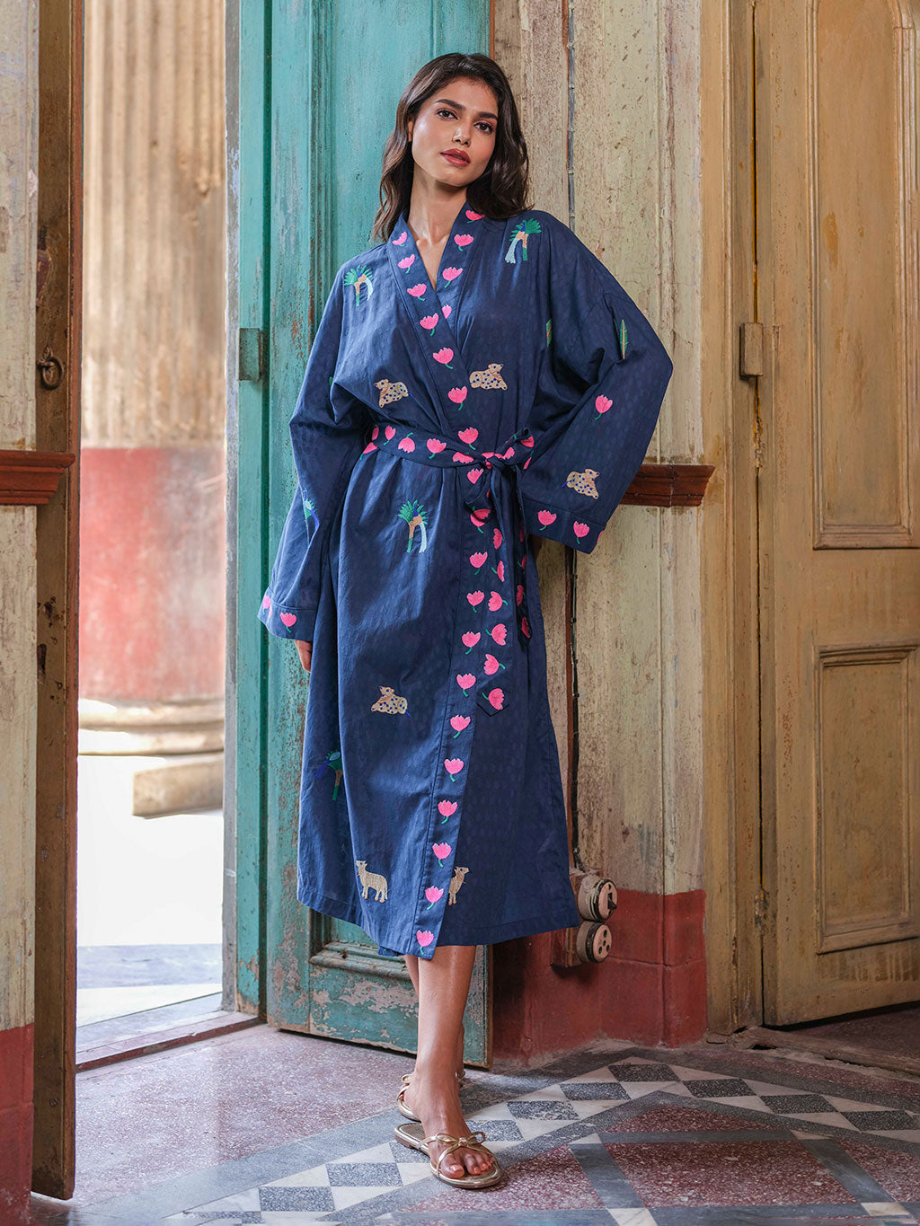 Kimono Little Jungle Embroidery on Navy