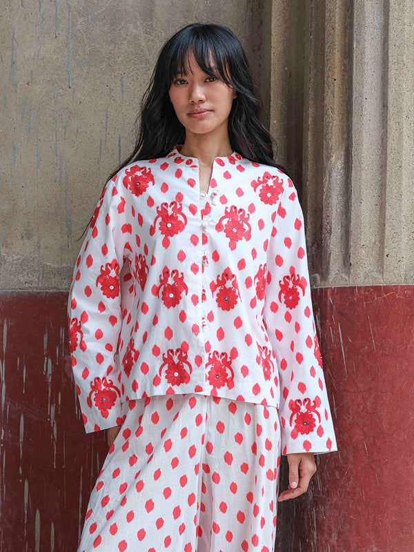 Comfrey Jacket Dots Red Gujarat Birds Embroidery