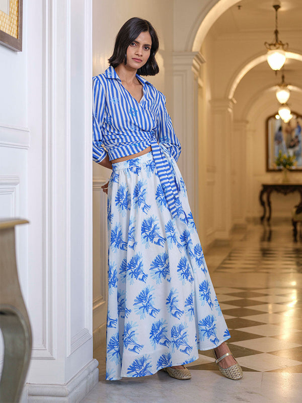 Lovage Blouse Blue Stripes Mixed Flowers