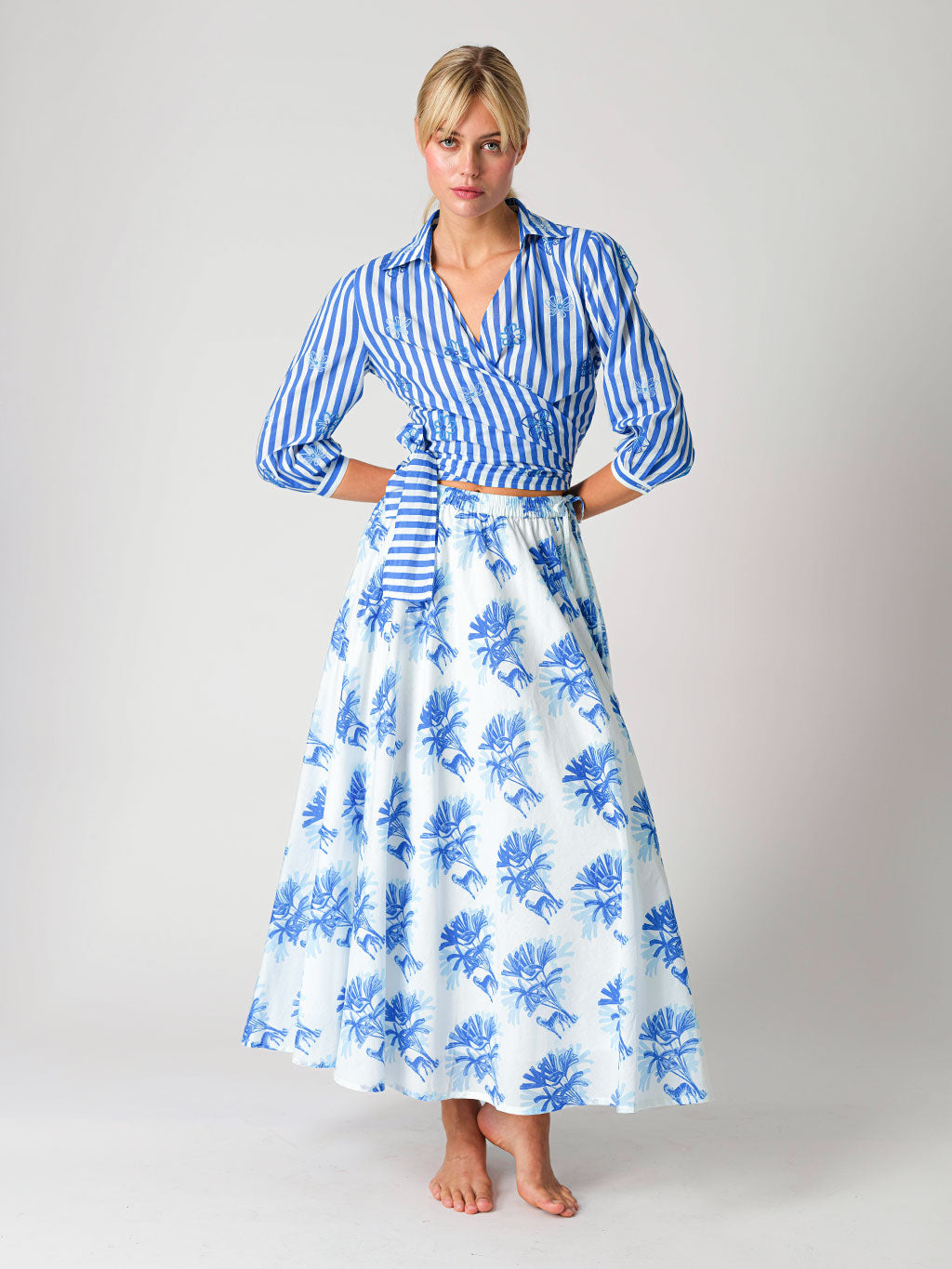 Lovage Blouse Blue Stripes Mixed Flowers