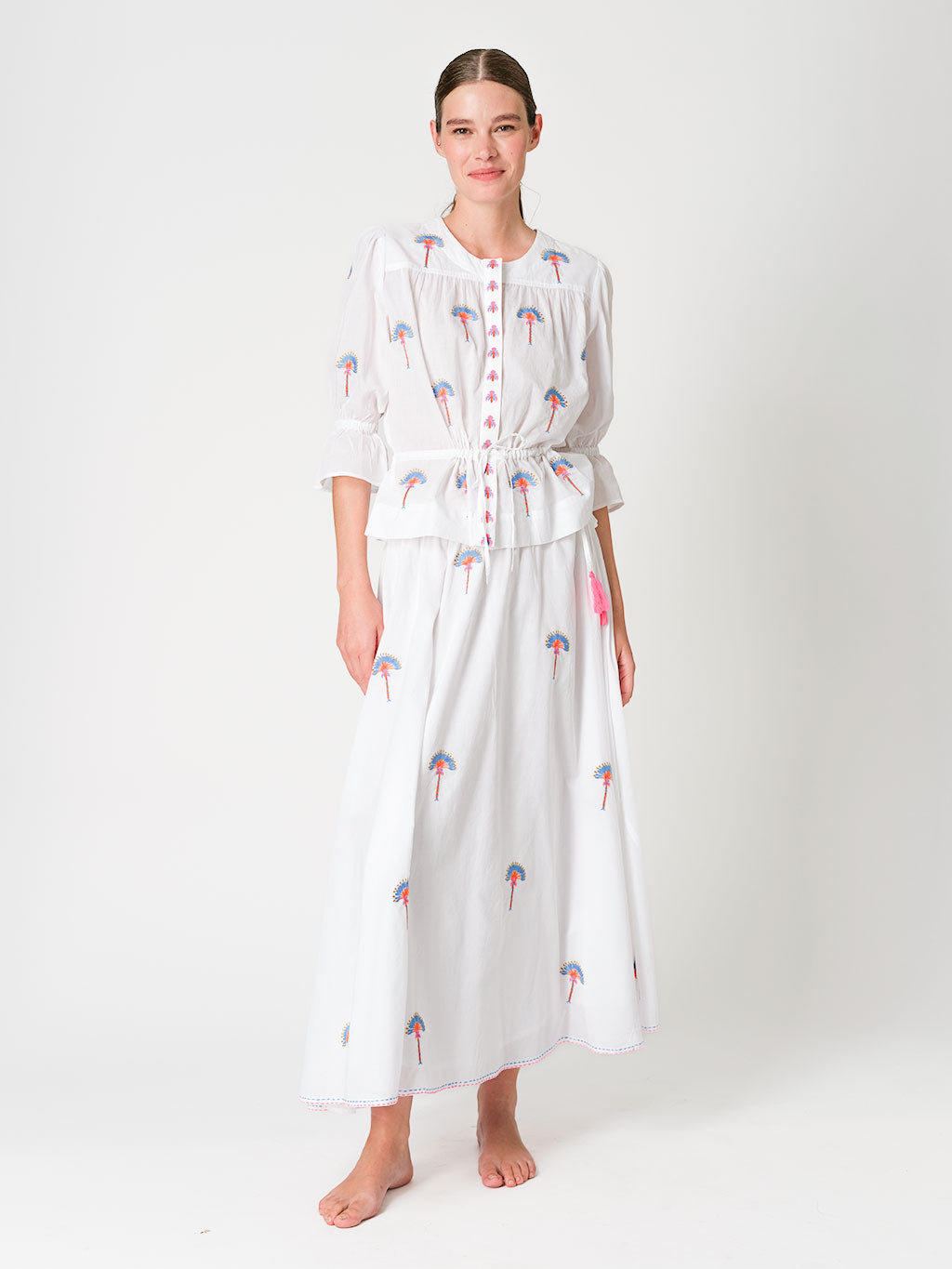 Yerba Buena Blouse Fan Palm Embroidery on White