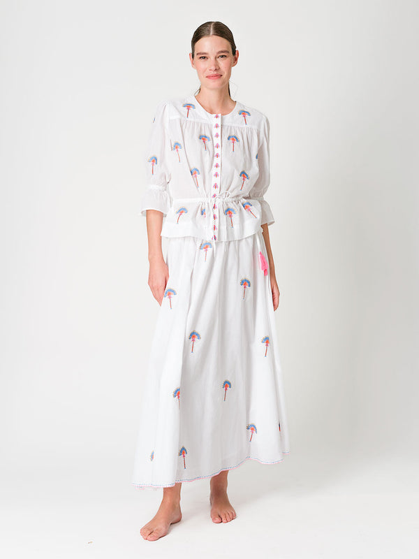 Vanilla Skirt Fan Palm Embroidery on White