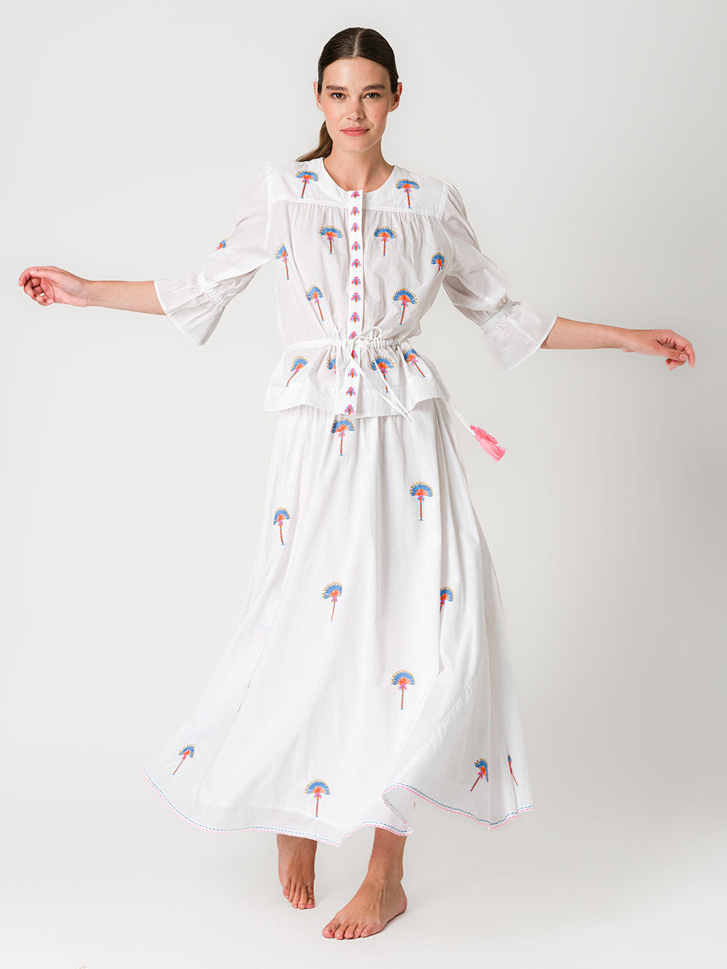 Vanilla Skirt Fan Palm Embroidery on White