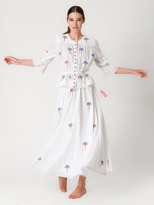 Vanilla Skirt Fan Palm Embroidery on White