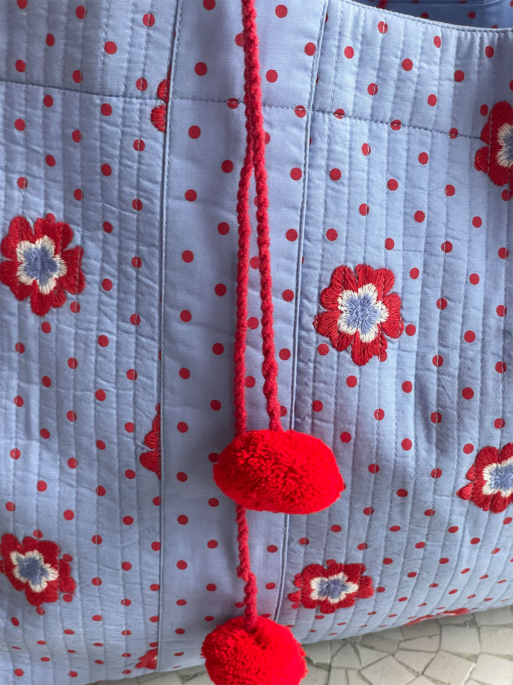 Jaipur Bag Red Flower Dots on Blue