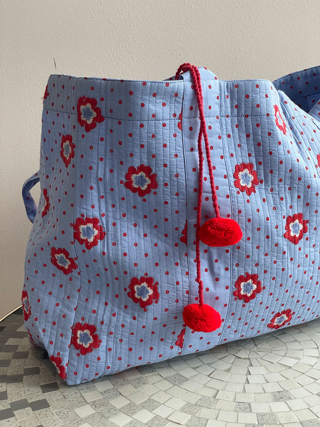 Jaipur Bag Red Flower Dots on Blue