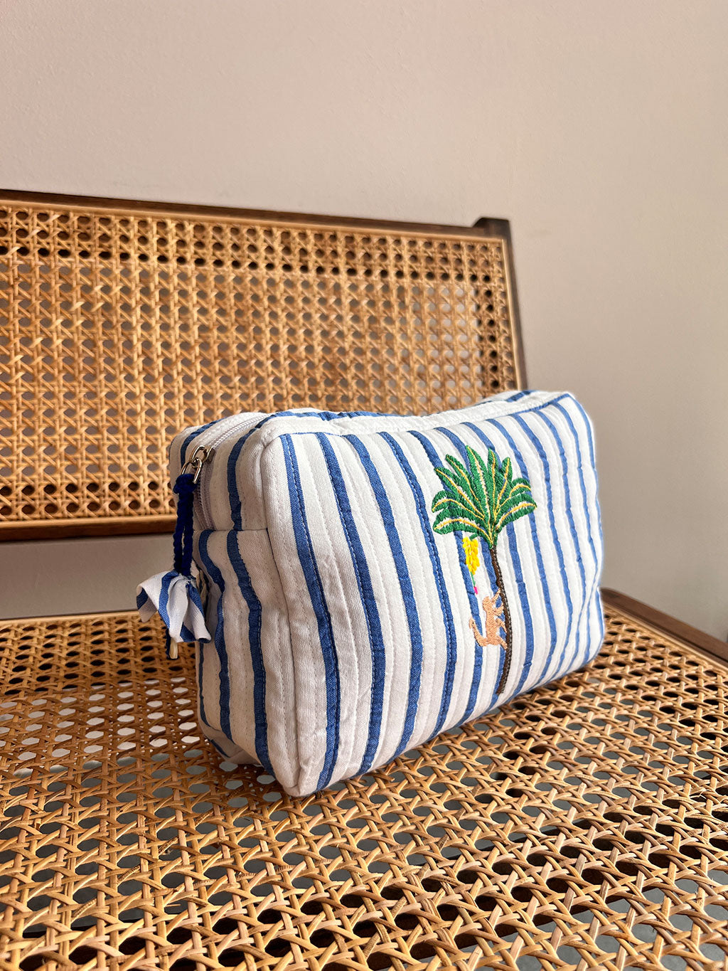 Cosmetic Bag Blue Stripes on White