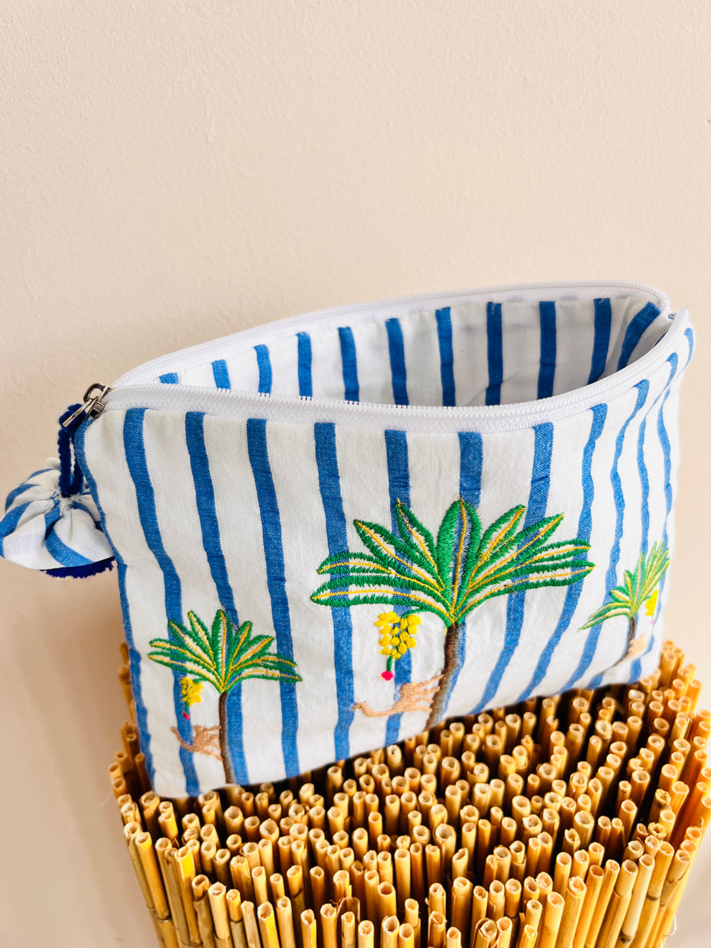 Ortiga Bag Palm on Blue Stripes