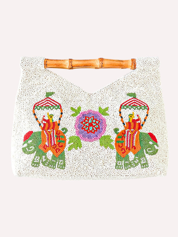 Beaded Bamboo Bag Elephant Green