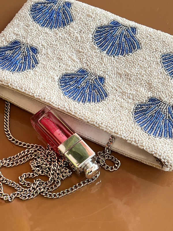 Beaded Bag Blue Shells