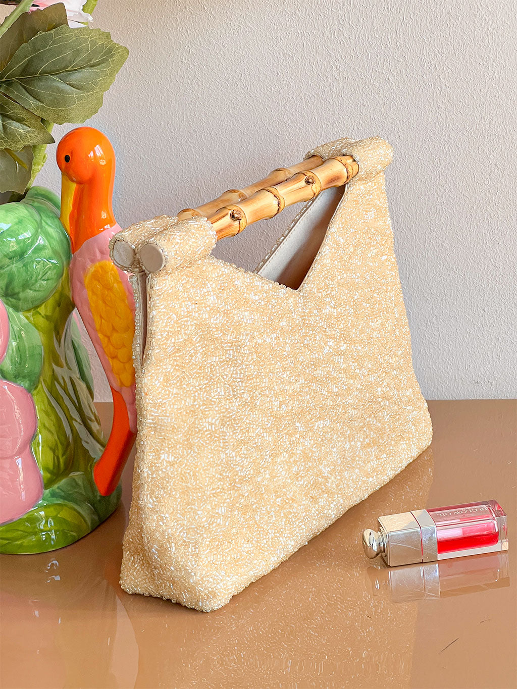 Beaded Bamboo Bag Elephant Red