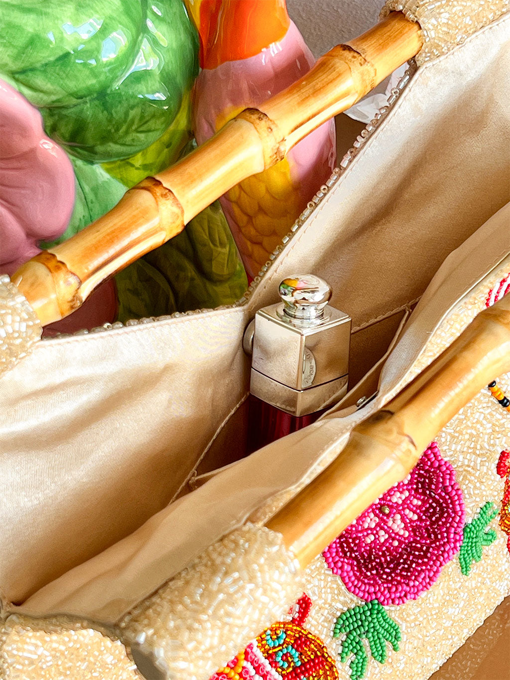 Beaded Bamboo Bag Elephant Red