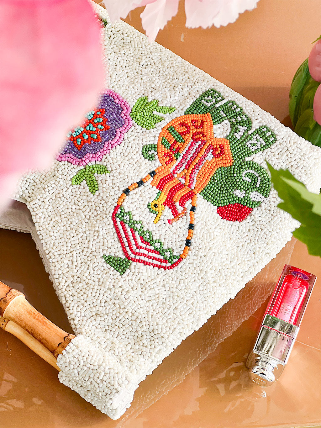 Beaded Bamboo Bag Elephant Green