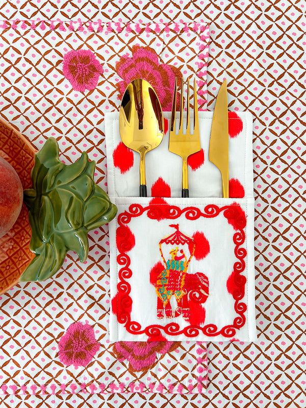 Placemat Dotty Mustard Peony Embroidery