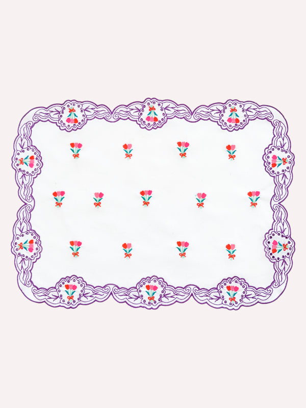 Placemat Spring Flower Embroidery on White