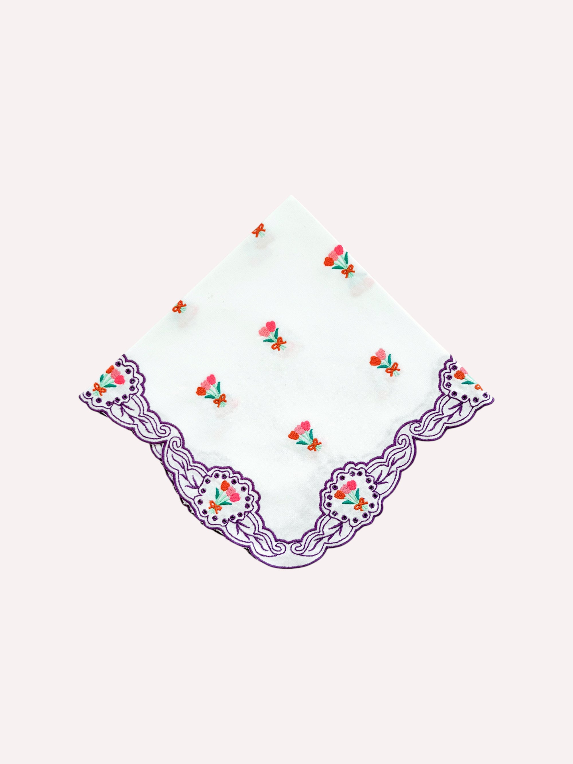 Napkin Spring Flower Embroidery on White