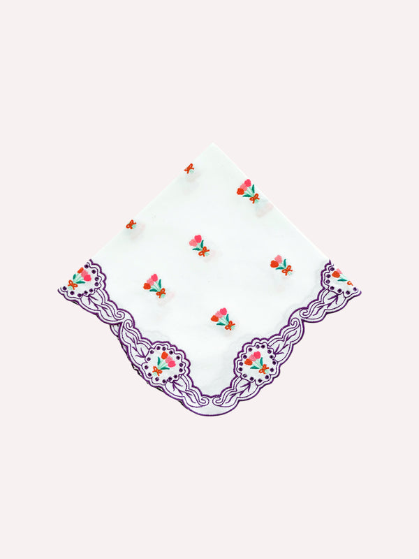 Napkin Spring Flower Embroidery on White