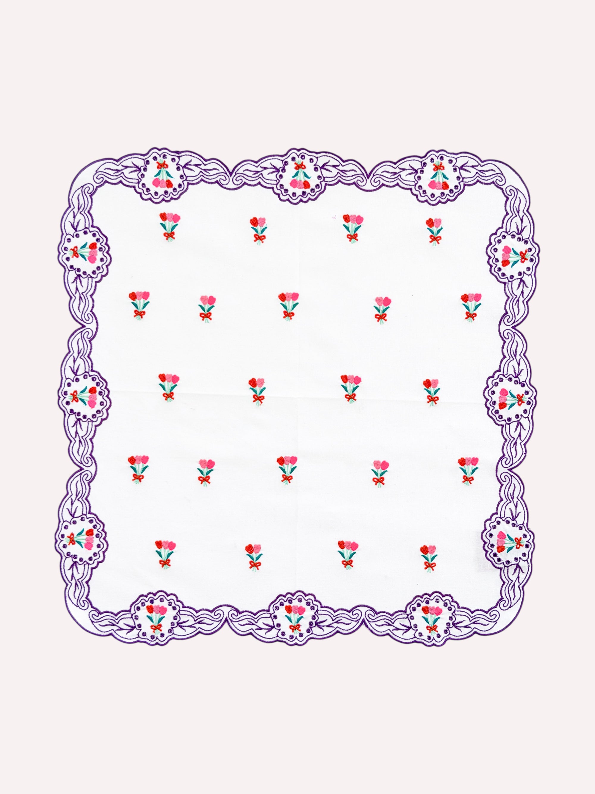 Napkin Spring Flower Embroidery on White