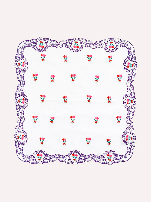 Napkin Spring Flower Embroidery on White