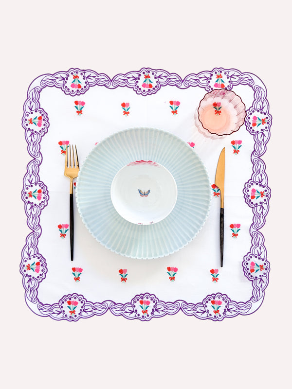 Napkin Spring Flower Embroidery on White