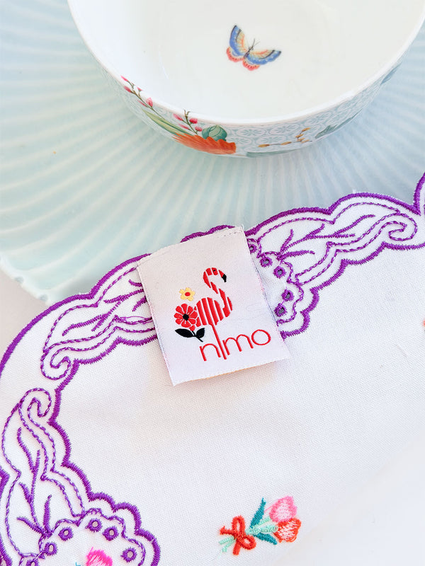 Napkin Spring Flower Embroidery on White