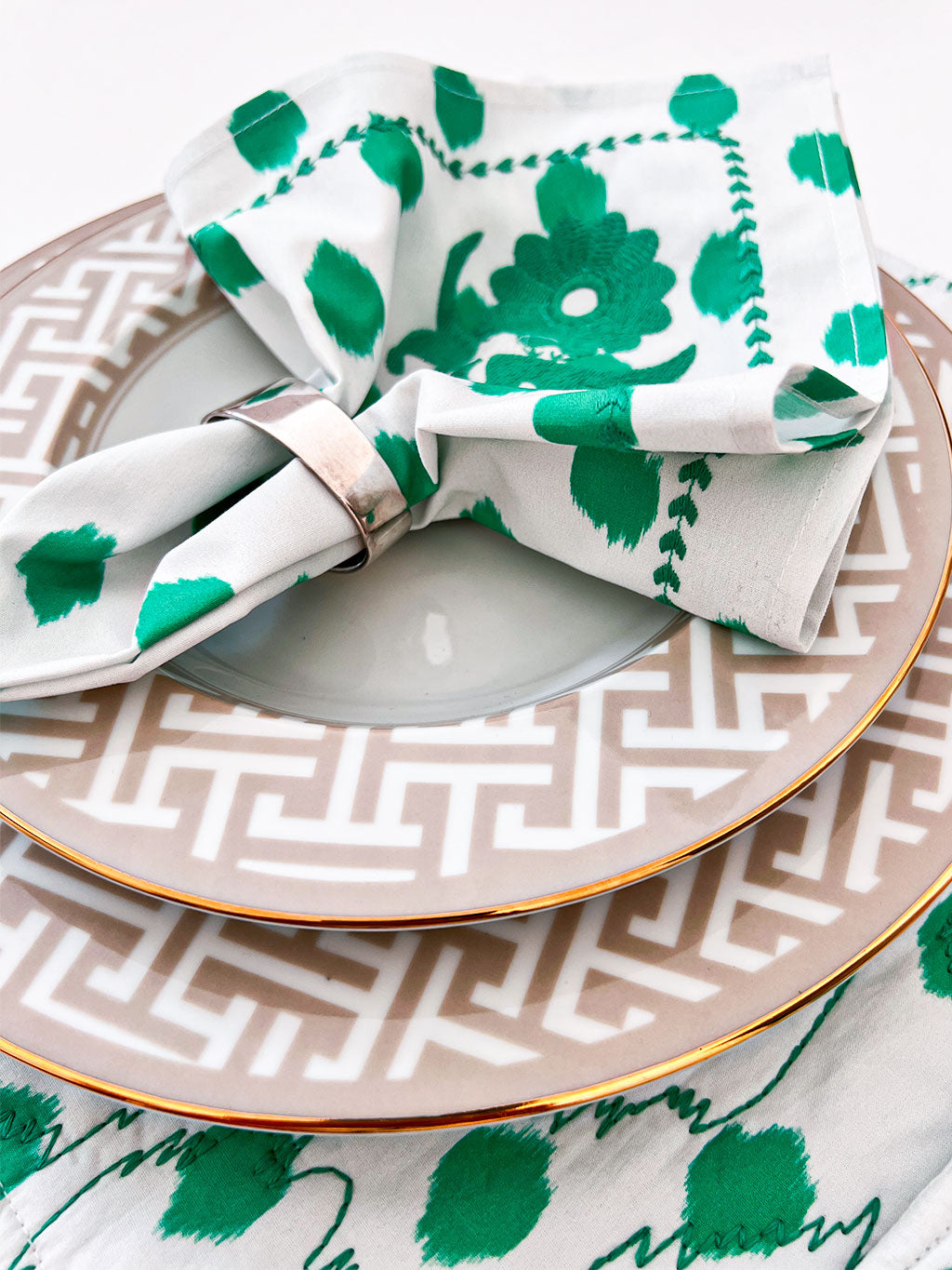 Napkin Dots Emerald Gujarat Birds Embroidery
