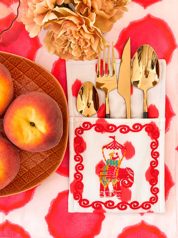 Sophisticated bohemian tablescape with Nimo With Love embroidered linens