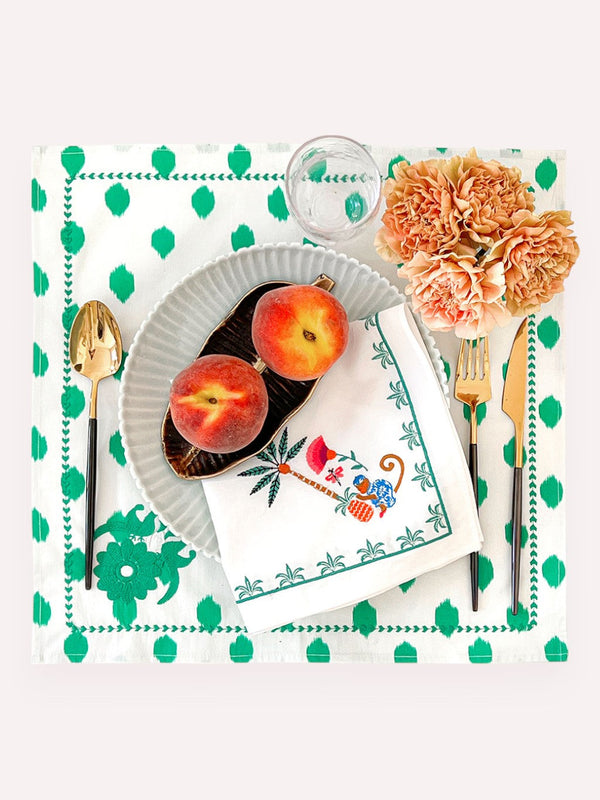 Napkin Dots Emerald Gujarat Birds Embroidery