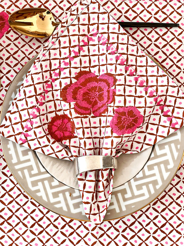 Napkin Dotty Mustard Peony Embroidery