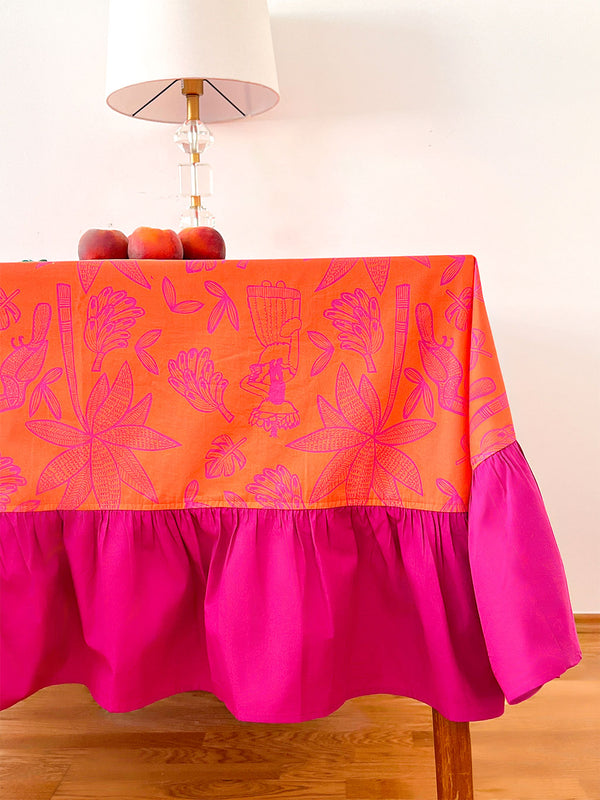 Colombia linen tablecloth with deep berry ruffle by Nimo With Love