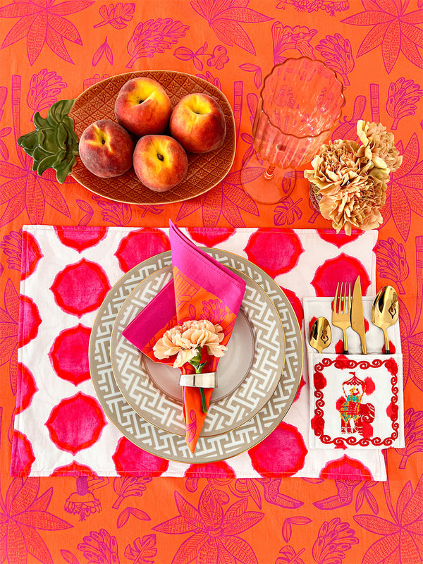 Sophisticated table setting featuring Colombia napkins and matching linens