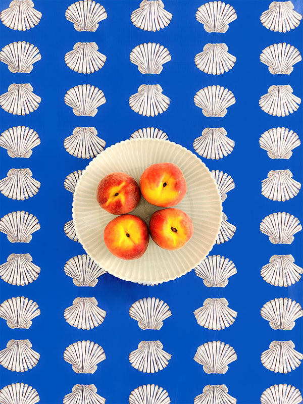 Table Cloth Shells on Blue with Ruffle