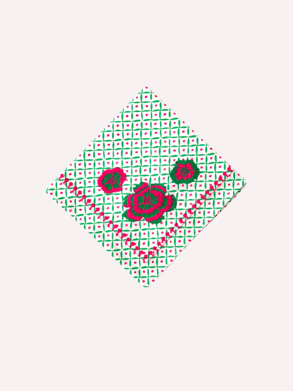 Napkin Dotty Emerald Peony Embroidery