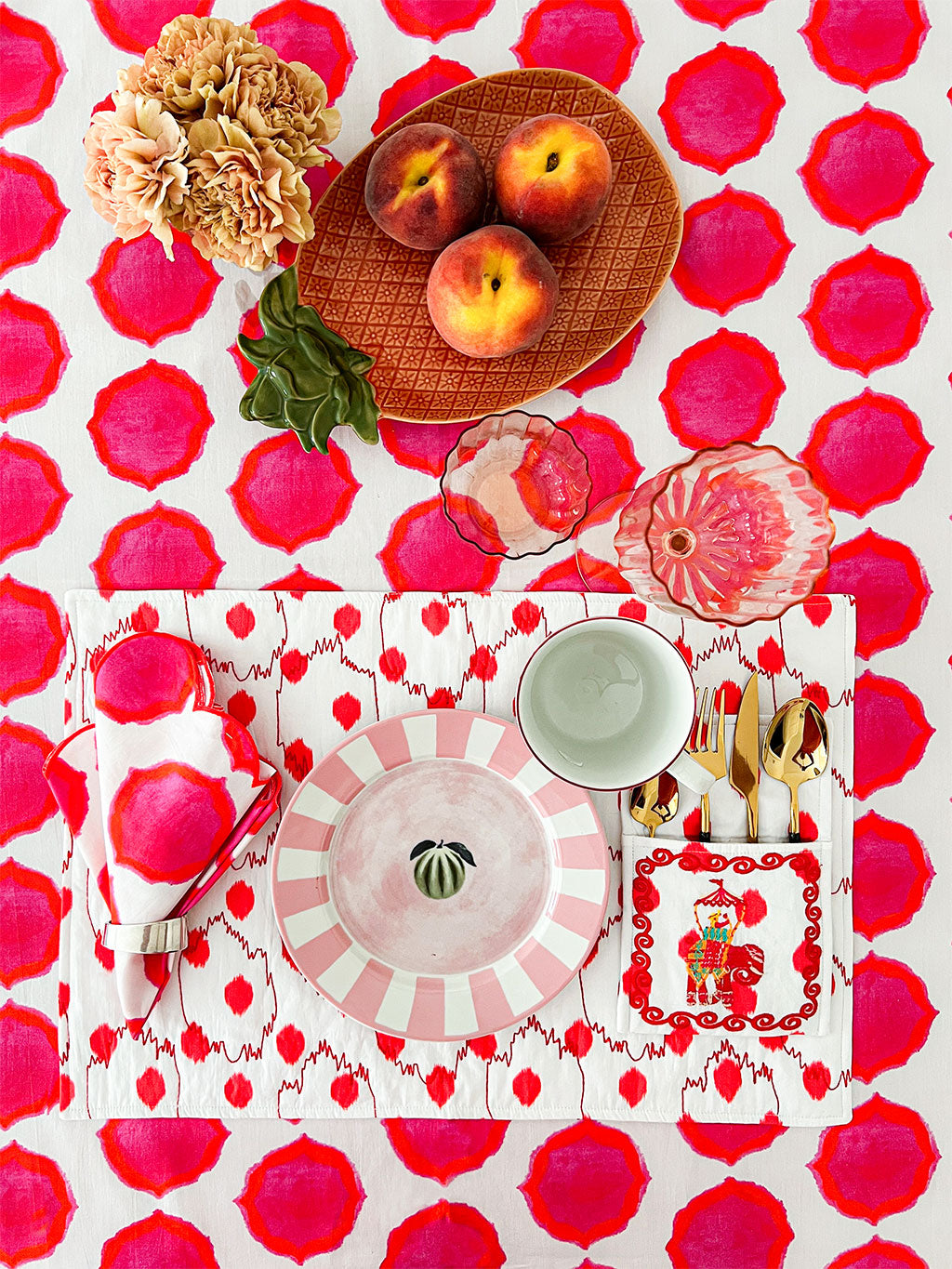 Table Cloth Ikat Pink Orange