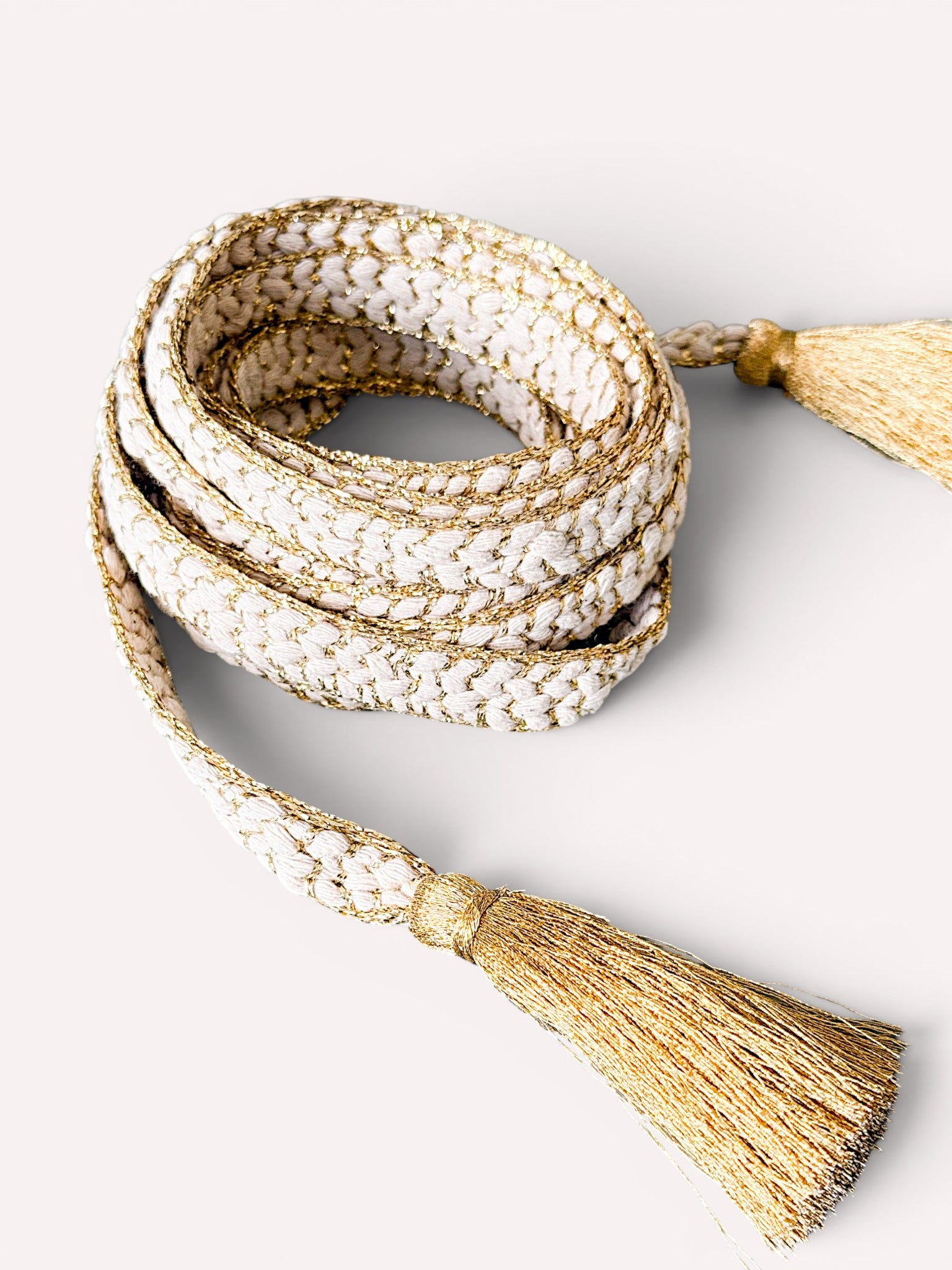 Close-up of high-quality braided texture and tassel finish