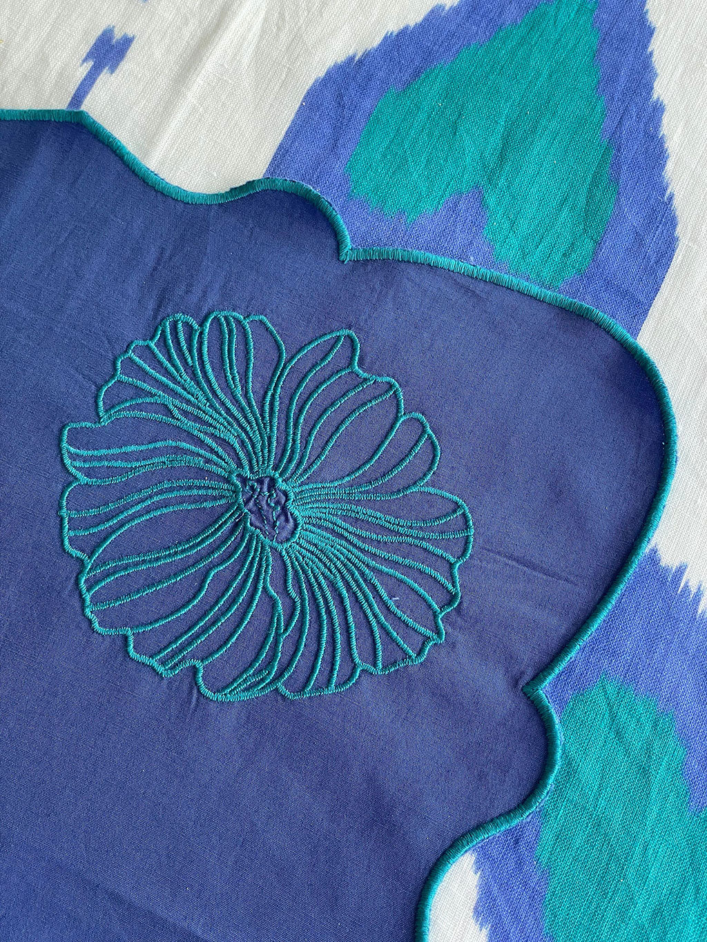 Napkin Petrol Flower on Blue