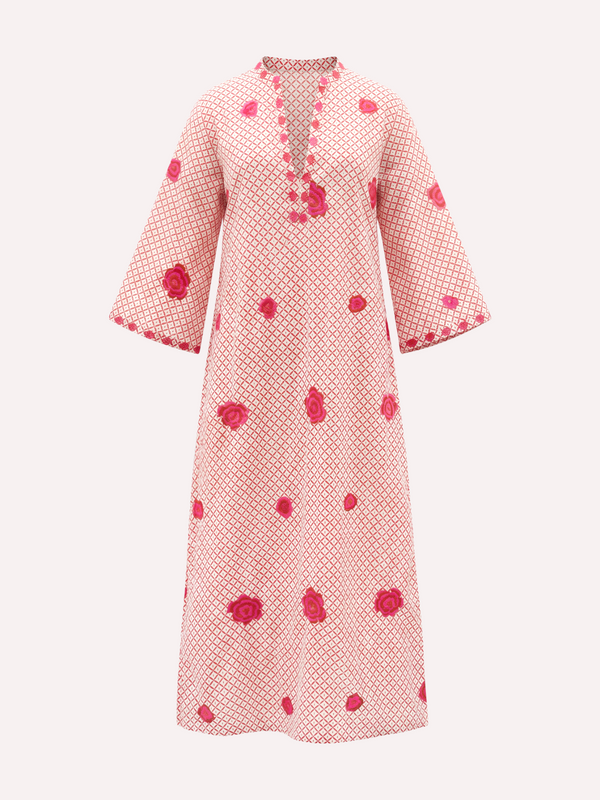 Blue Opal Kaftan Dotty Mustard Peony Embroidery