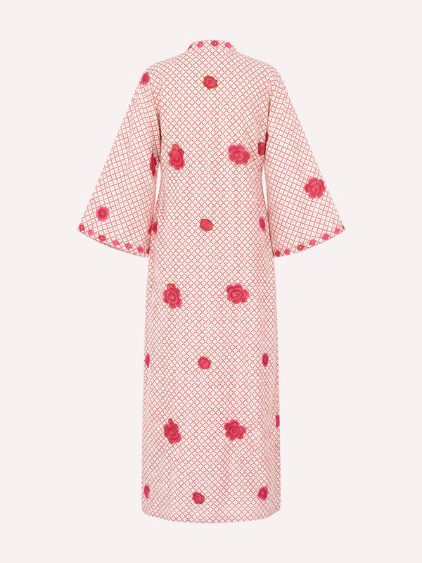 Blue Opal Kaftan Dotty Mustard Peony Embroidery