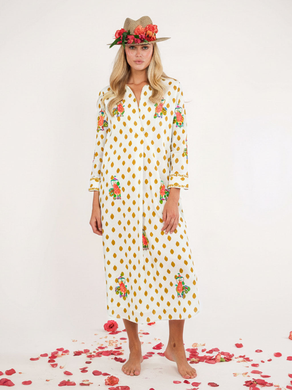 Amethyst Kaftan Dots Green Elephant Emboidery