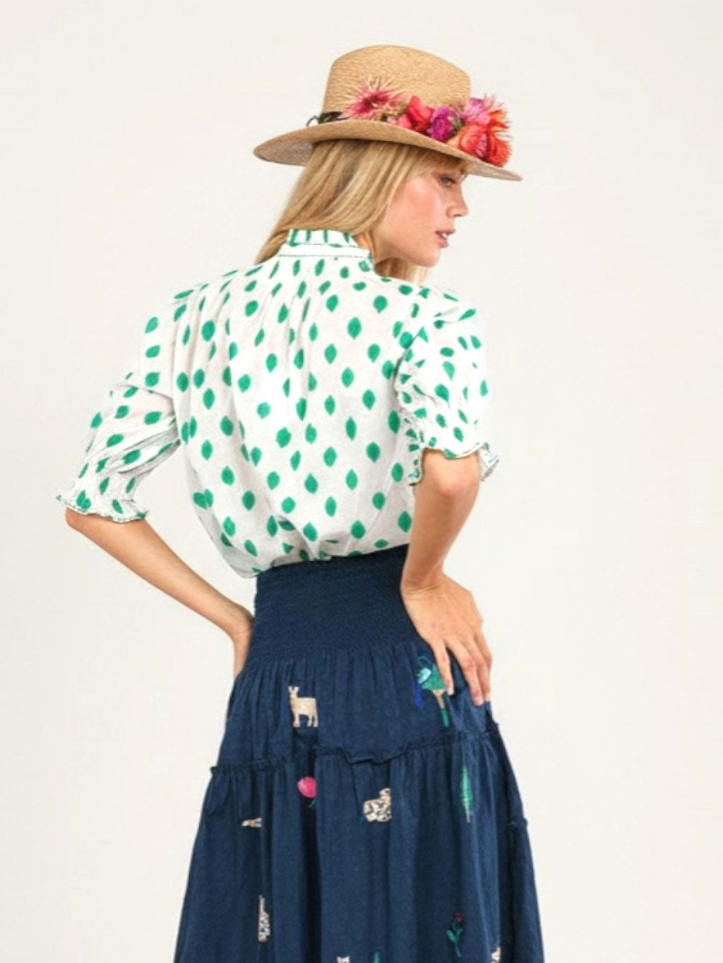 Bergamot Blouse Dots Emerald