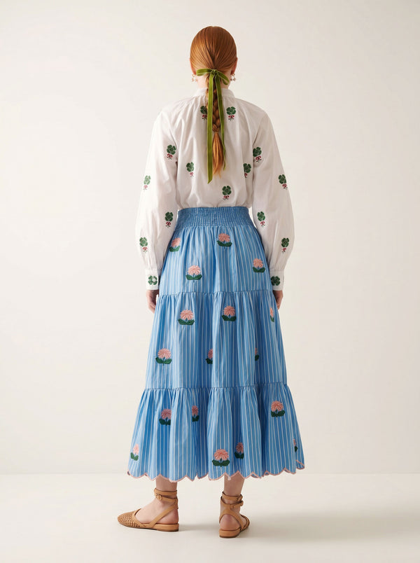 Taragon Blouse Clover Embroidery on White