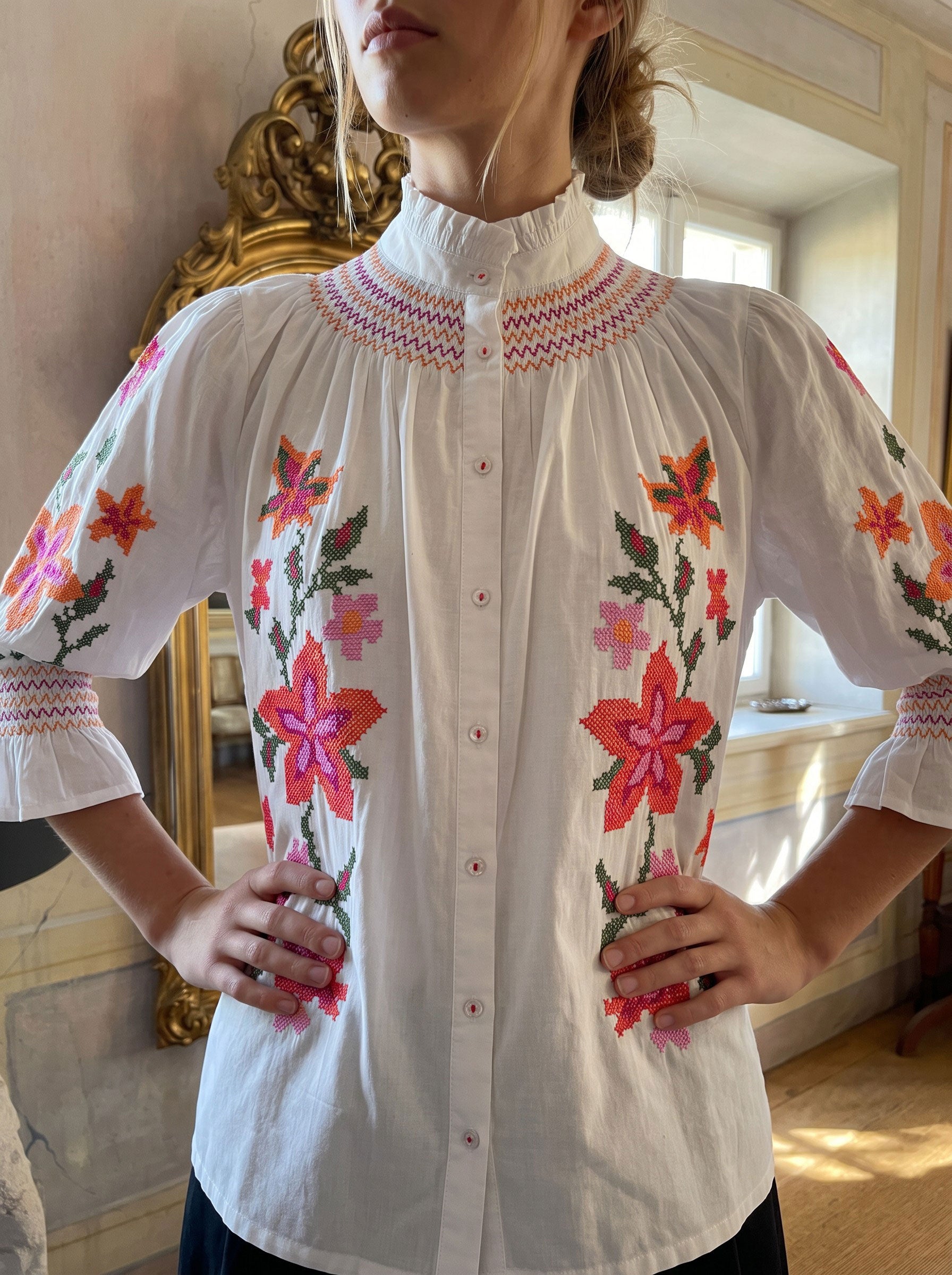 Münchner Manufaktur x Nimo Bergamot Blouse Flower Pink Orange
