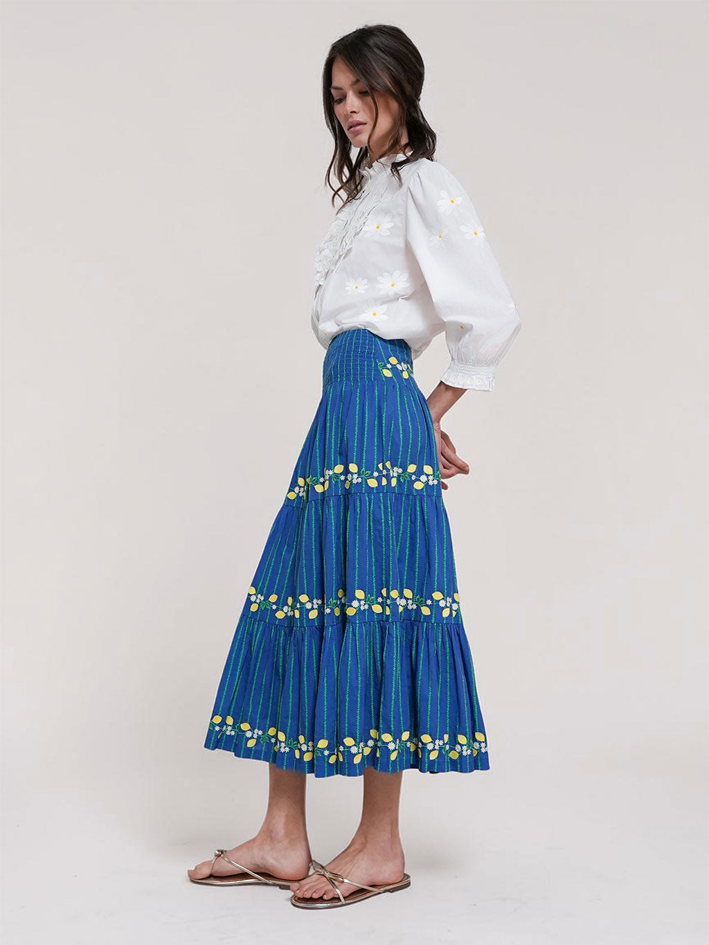 NIMO x CASA PERNICE Blue Skirt Lemon Embroidery