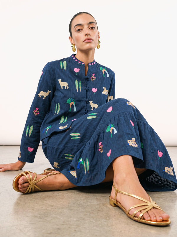 Comfrey Jacket  Little Jungle Embroidery on Navy