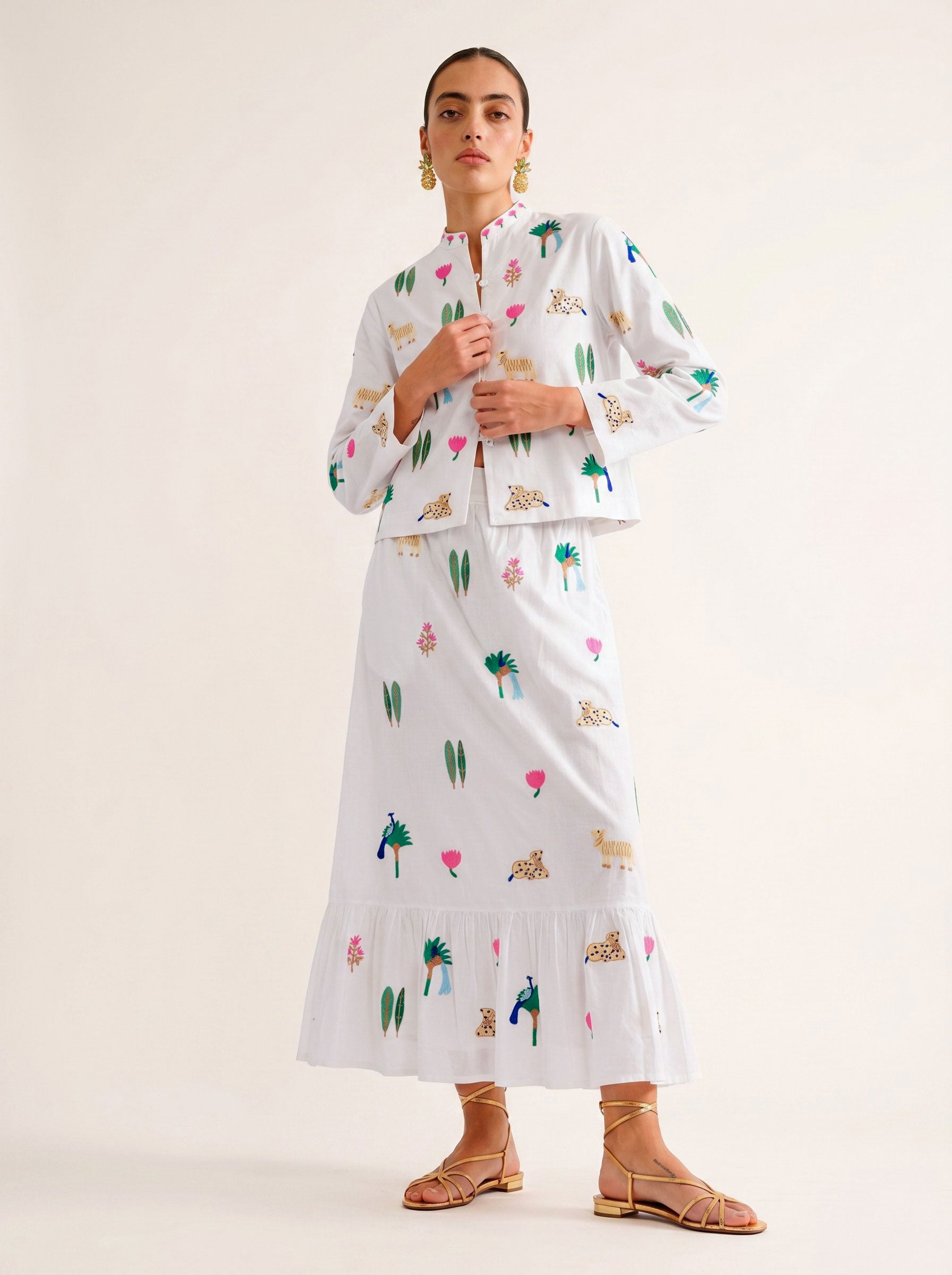 Goldenseal Skirt Little Jungle Embroidery on White