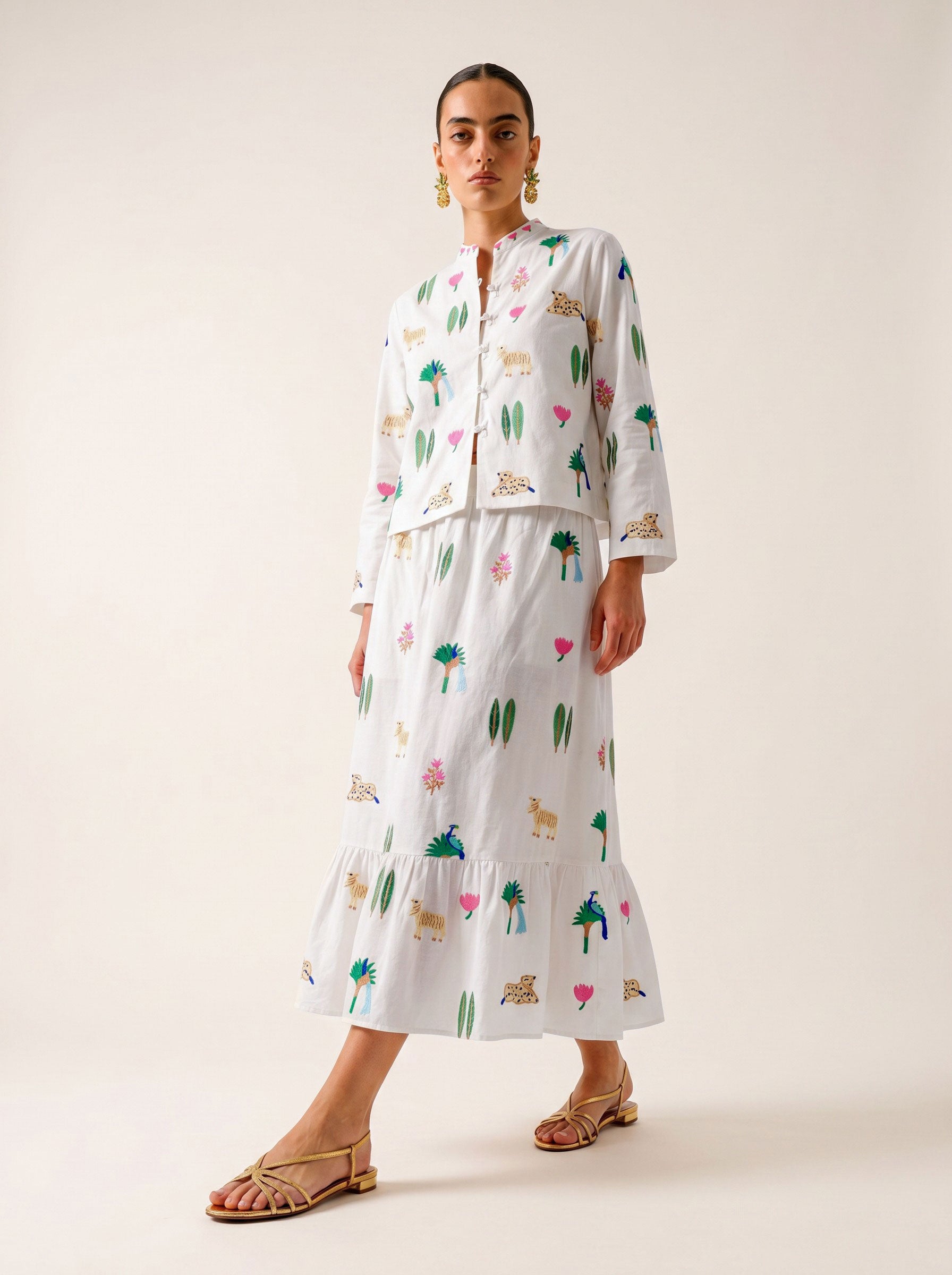 Goldenseal Skirt Little Jungle Embroidery on White